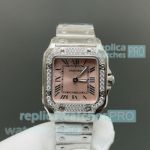 Swiss Replica Ladies Cartier Santos Pink Dial Diamond Stainless Steel Watch 